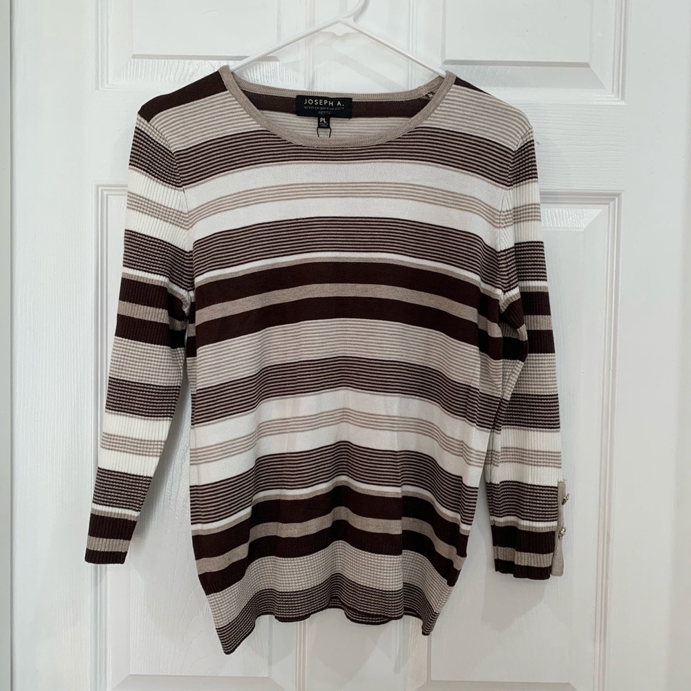 JOSEPH A. Brown, Cream Striped Sweater Top Size PL